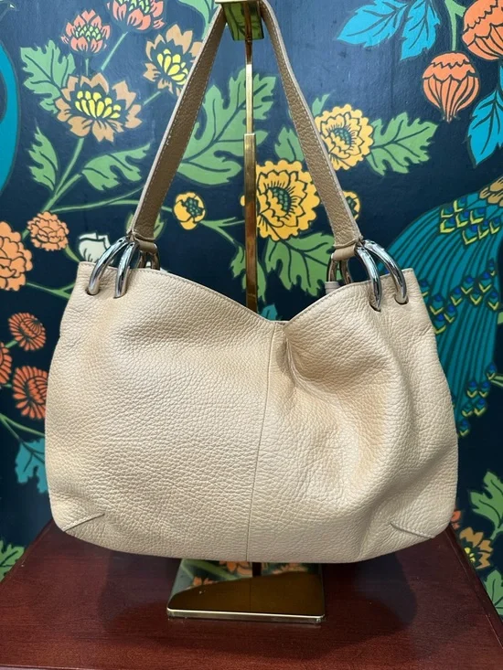 Furla Pebbled Leather Shoulder Tote Beige Tassel Made in Italy - Picture 9 of 12